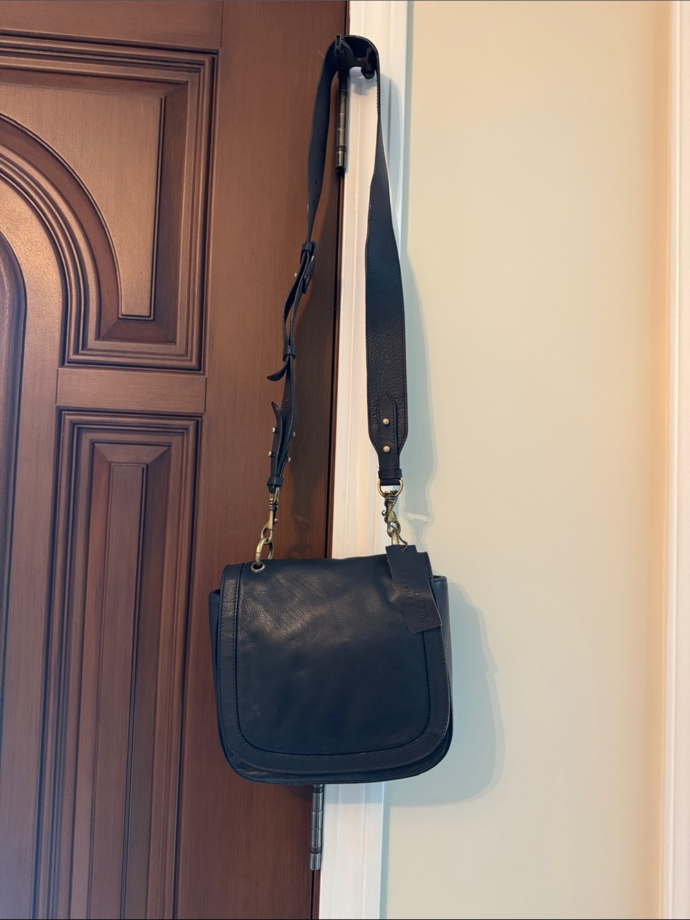 Paradox Dark Navy Leather Crossbody Saddle Bag with Adjustable Strap